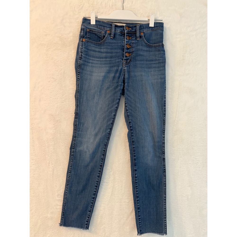 Madewell 10 High-Rise Skinny Crop Jeans Womens 26 Button Fly Raw Hem Blue Denim